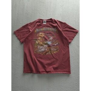 Vintage 90s Y2K Buck Wear Duck Hunting Golden Retriever Red T-shirt Cotton L